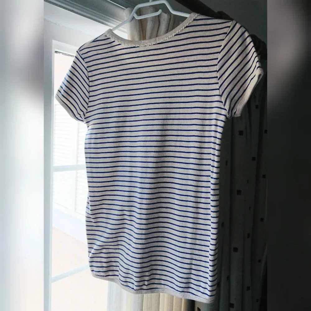 Striped Crochet Trim T-Shirt + White Pleated Mini Skirt Set - Picture 10 of 16